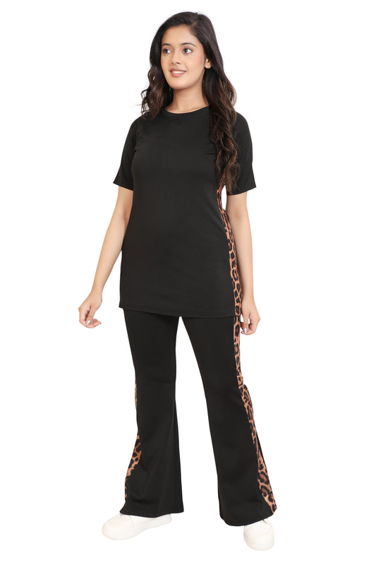Black Leopard Side Panel Co-ord Set for Women