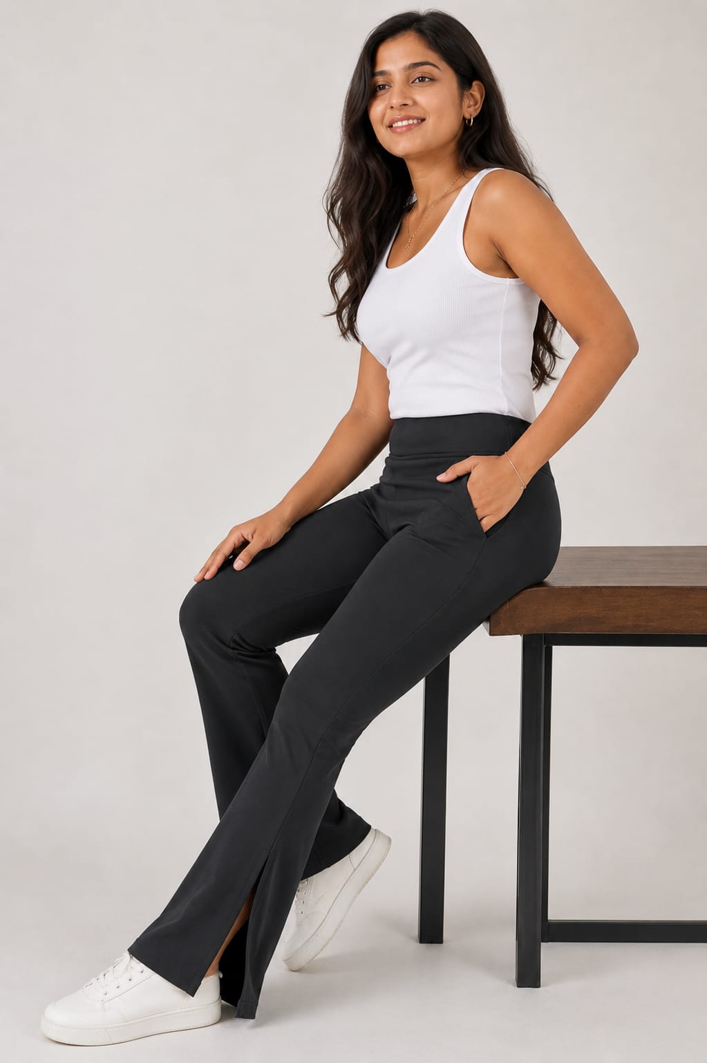 Black Flared Slit Trousers