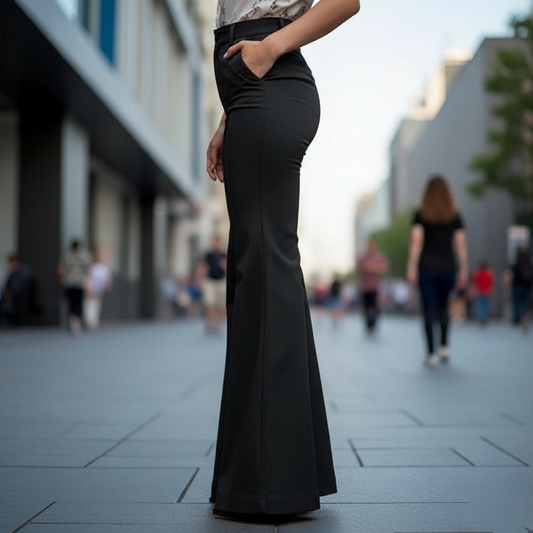 Premium High-Waisted Black Flared Pants for Women With Pockets.