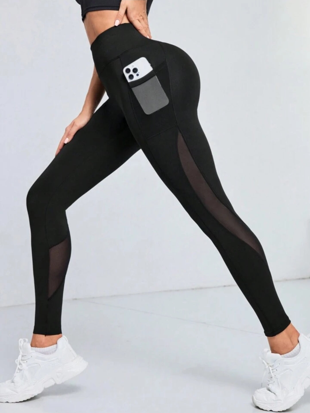 Sport Studio Women's Mesh Contrast Leggings With Pocket For Sports