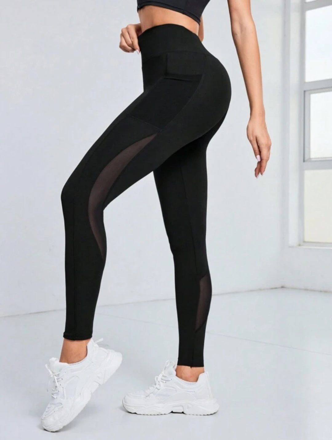 Sport Studio Women's Mesh Contrast Leggings With Pocket For Sports