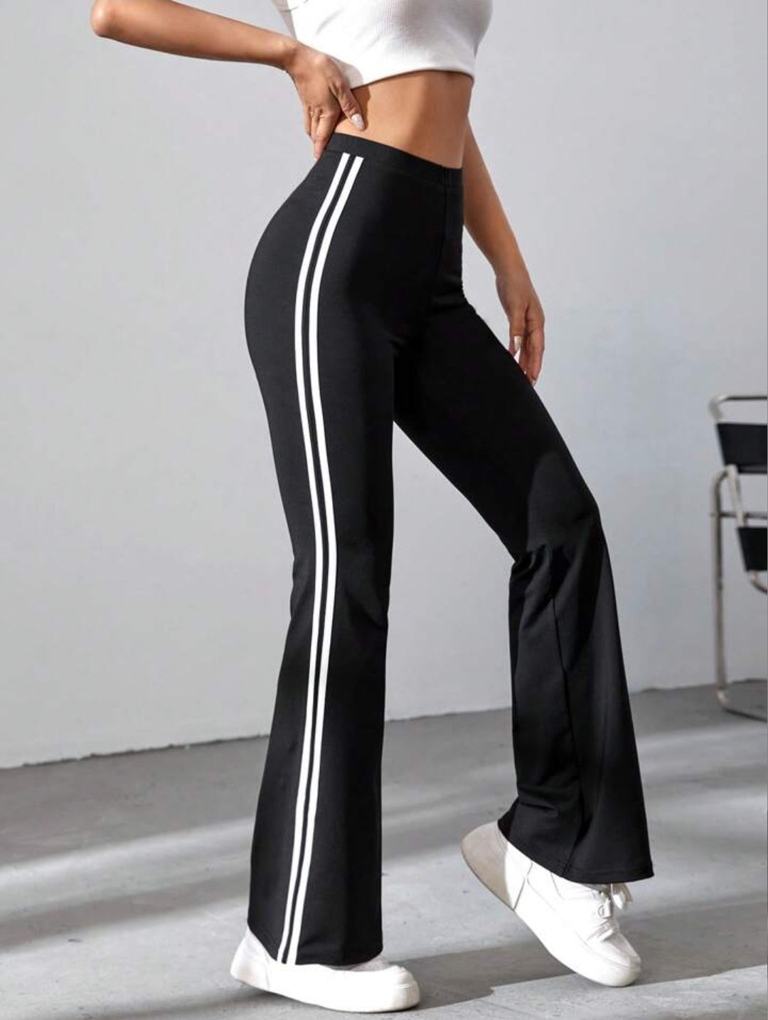 EZwear Striped Tape Side Flare Leg Pants