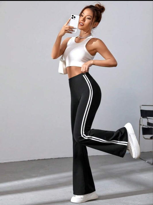 EZwear Striped Tape Side Flare Leg Pants