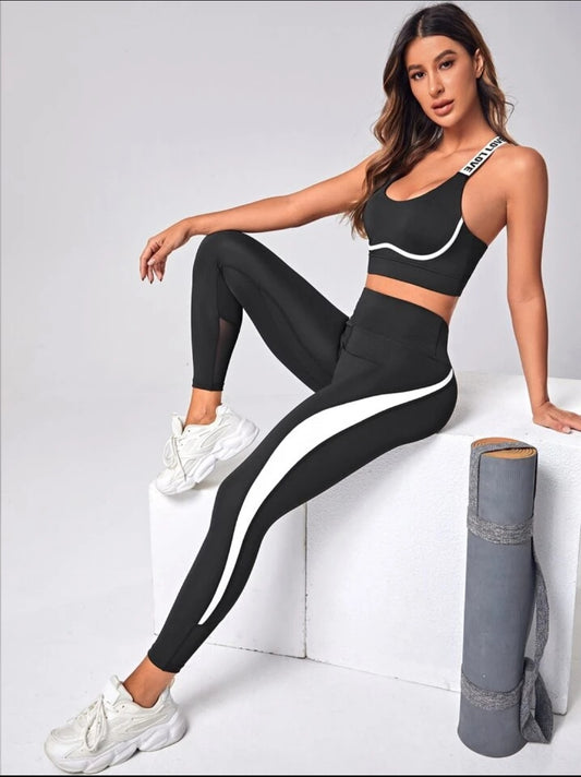 Sport Studio Mesh Insert Contrast Side Seam Wideband Waist Sports Leggings