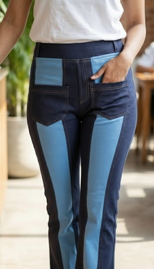 Women’s High-Waist Solid Black Flared Pants – Stretchable Slim-Fit Trousers