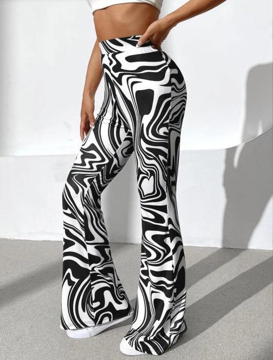 Jalkhukadi Women's Pants Marbel Print Flare Leg Pants Pant for Women