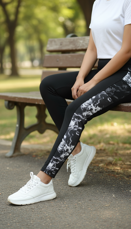 Marble Effect Active Leggings With Side Net Mobile Pocket.