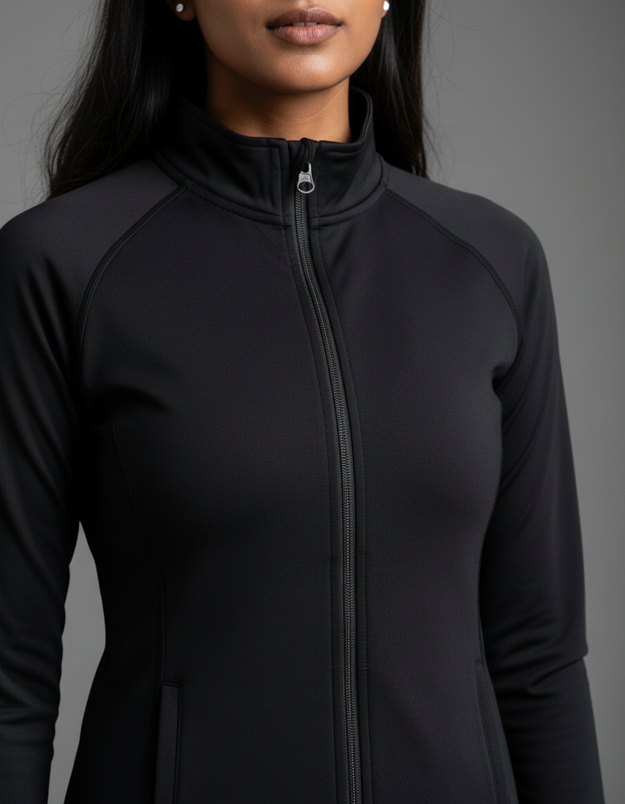 Premium DryFit Front Full Zip Athletic Black Jacket