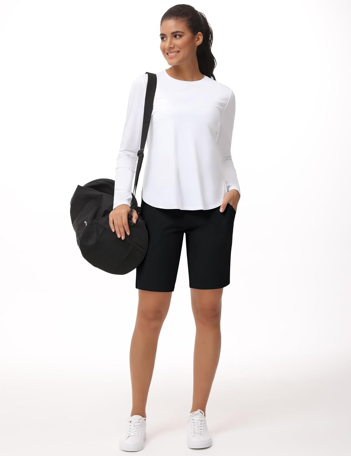 Women's High Waisted Bermuda Workout Shorts Long Shorts