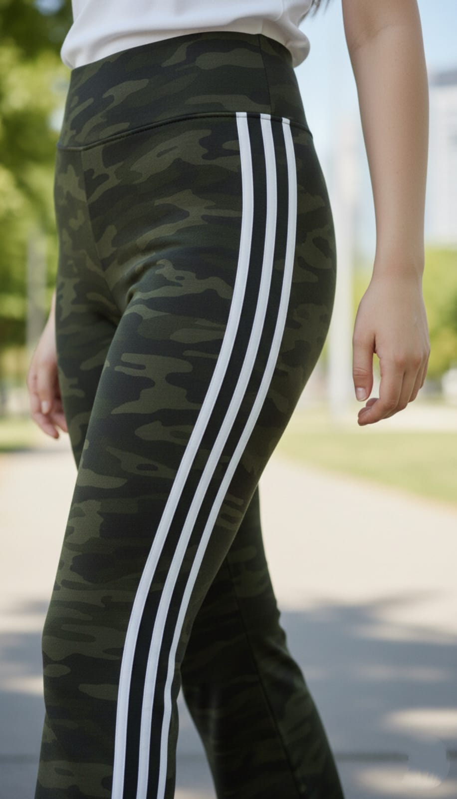 Camouflage Flare Leg Pant With Triple White Stripes