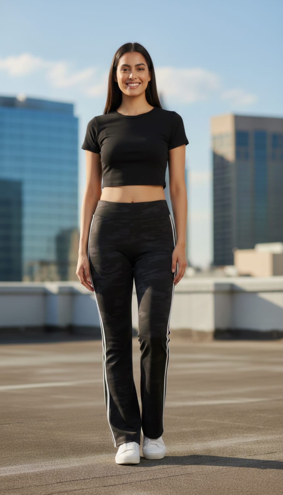 Camouflage Black Flare Style Leg Pant With White Side Stripes