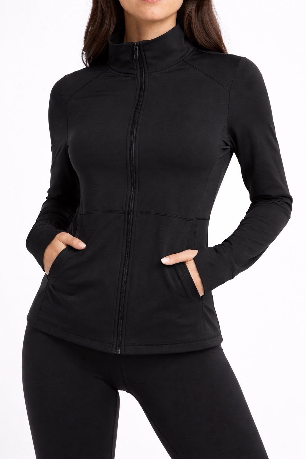 Premium DryFit Front Full Zip Athletic Black Jacket