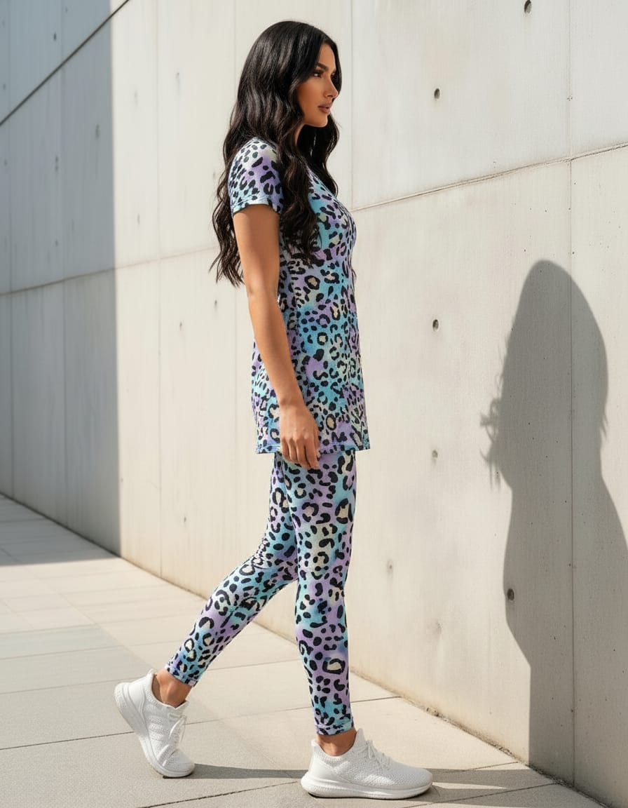 Vibrant ( Multicolour) Leopard Print Co‑ord Set (Tee & Leggings)