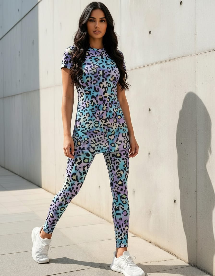 Vibrant ( Multicolour) Leopard Print Co‑ord Set (Tee & Leggings)