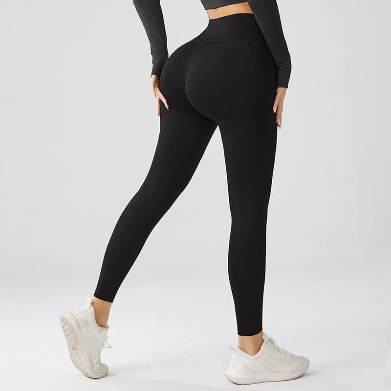 High‑Waisted Black Yoga Leggings with Pockets