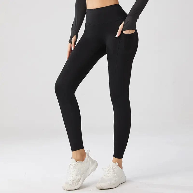 High‑Waisted Black Yoga Leggings with Pockets