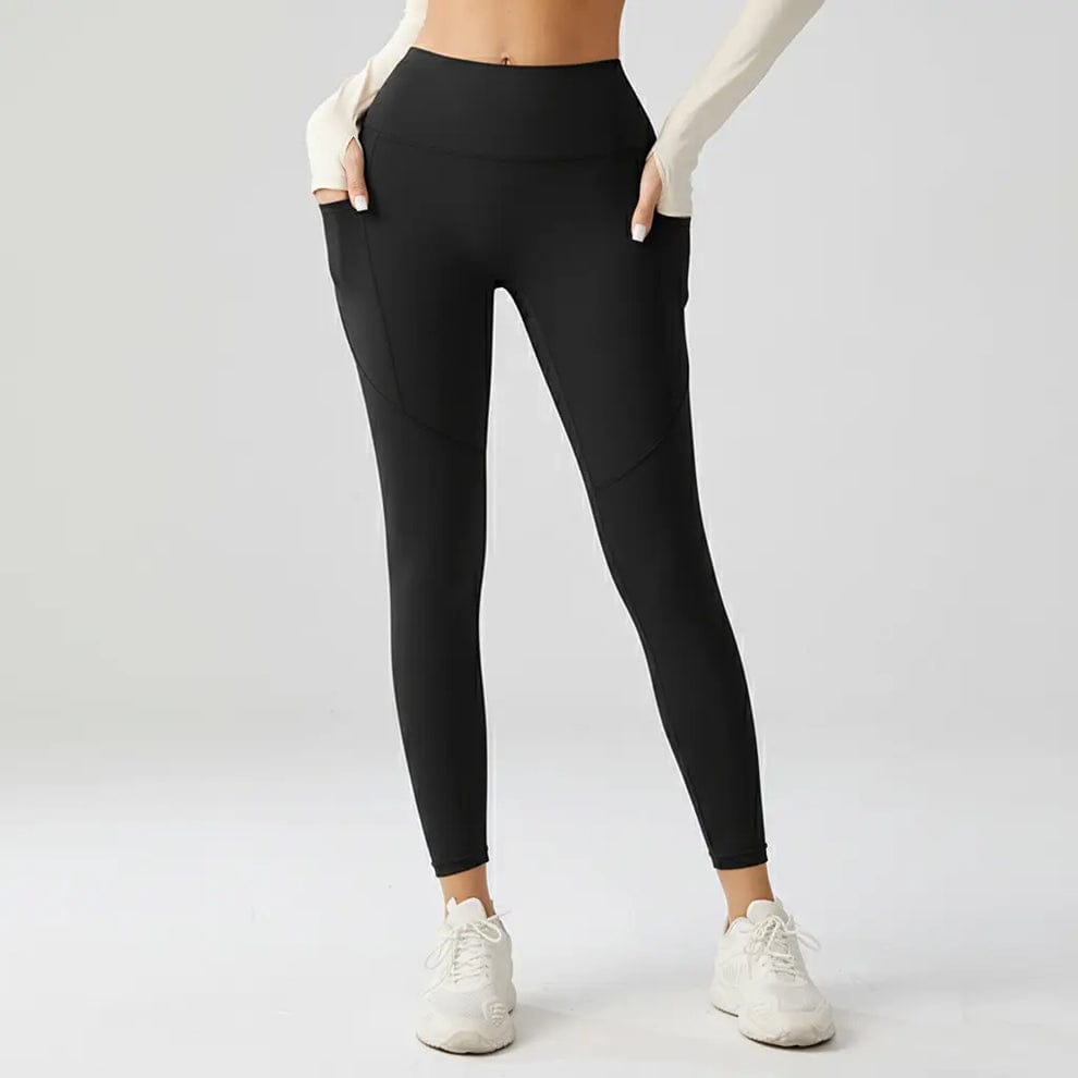 High‑Waisted Black Yoga Leggings with Pockets