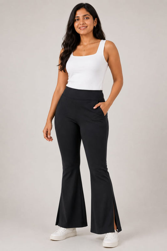 Black Flared Slit Trousers