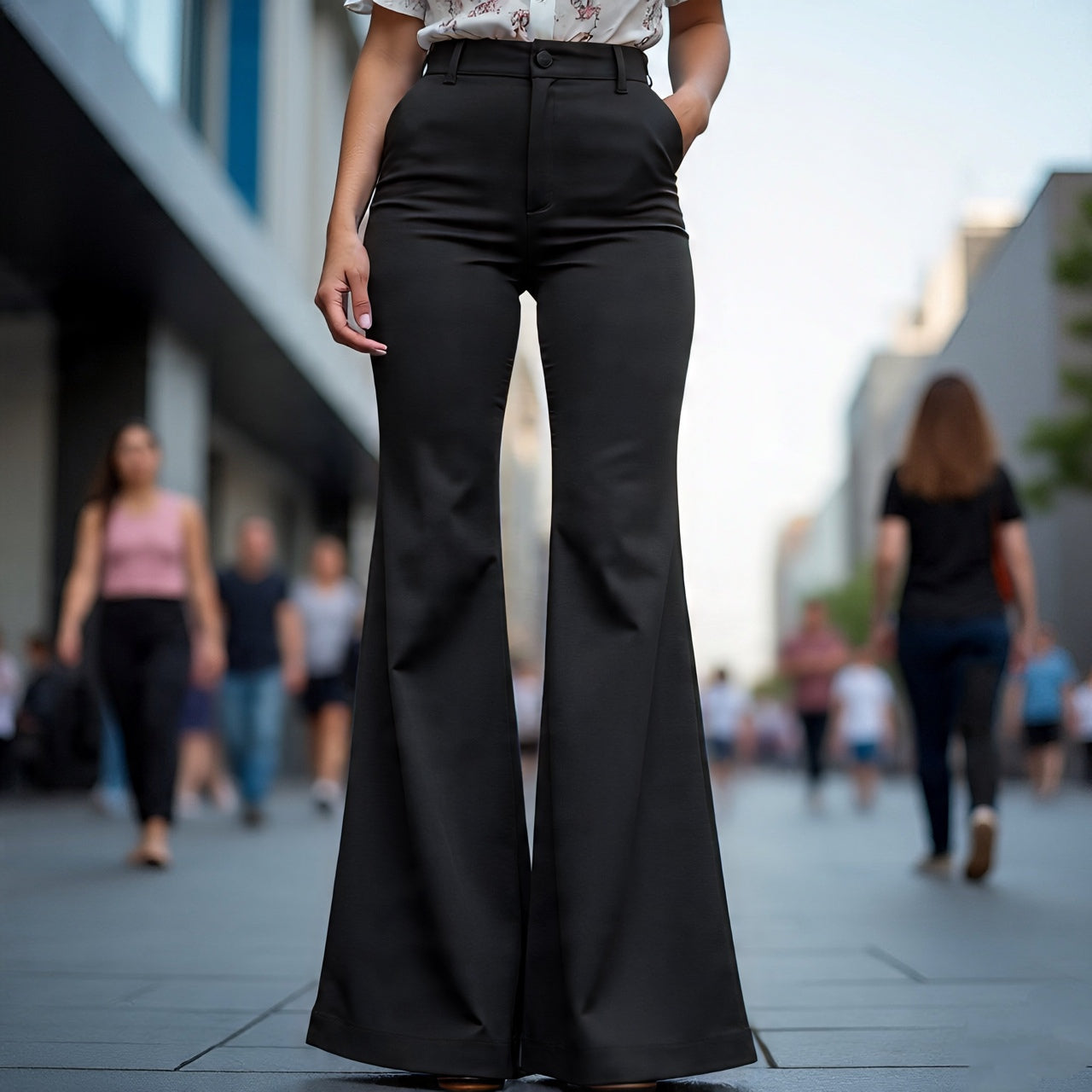 Premium High-Waisted Black Flared Pants for Women With Pockets.