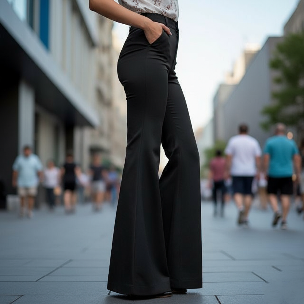 Premium High-Waisted Black Flared Pants for Women With Pockets.