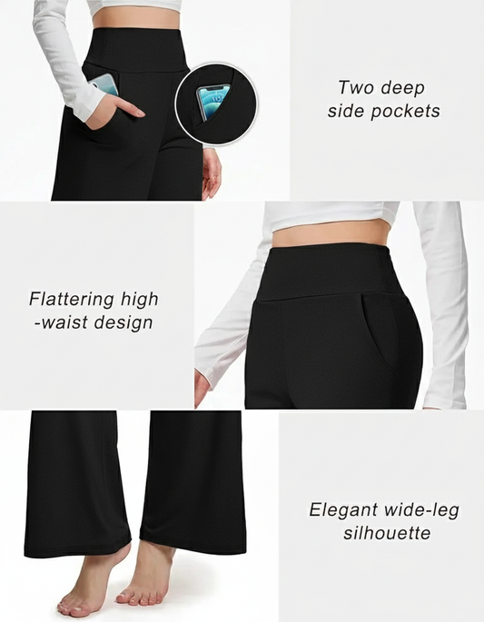 Wide Leg Pants for Women High Waist with Pockets, Comfy Stretch Casual Yoga Work Lounge Sweatpants