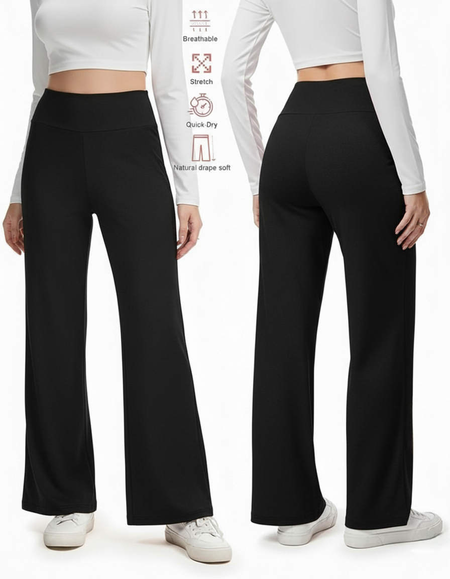 Wide Leg Pants for Women High Waist with Pockets, Comfy Stretch Casual Yoga Work Lounge Sweatpants
