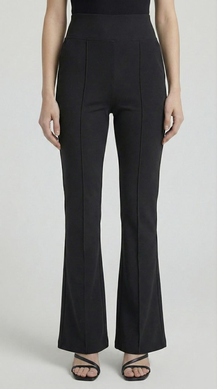 Black High-Waist Flared Trousers with Front Pleats And Pocket
