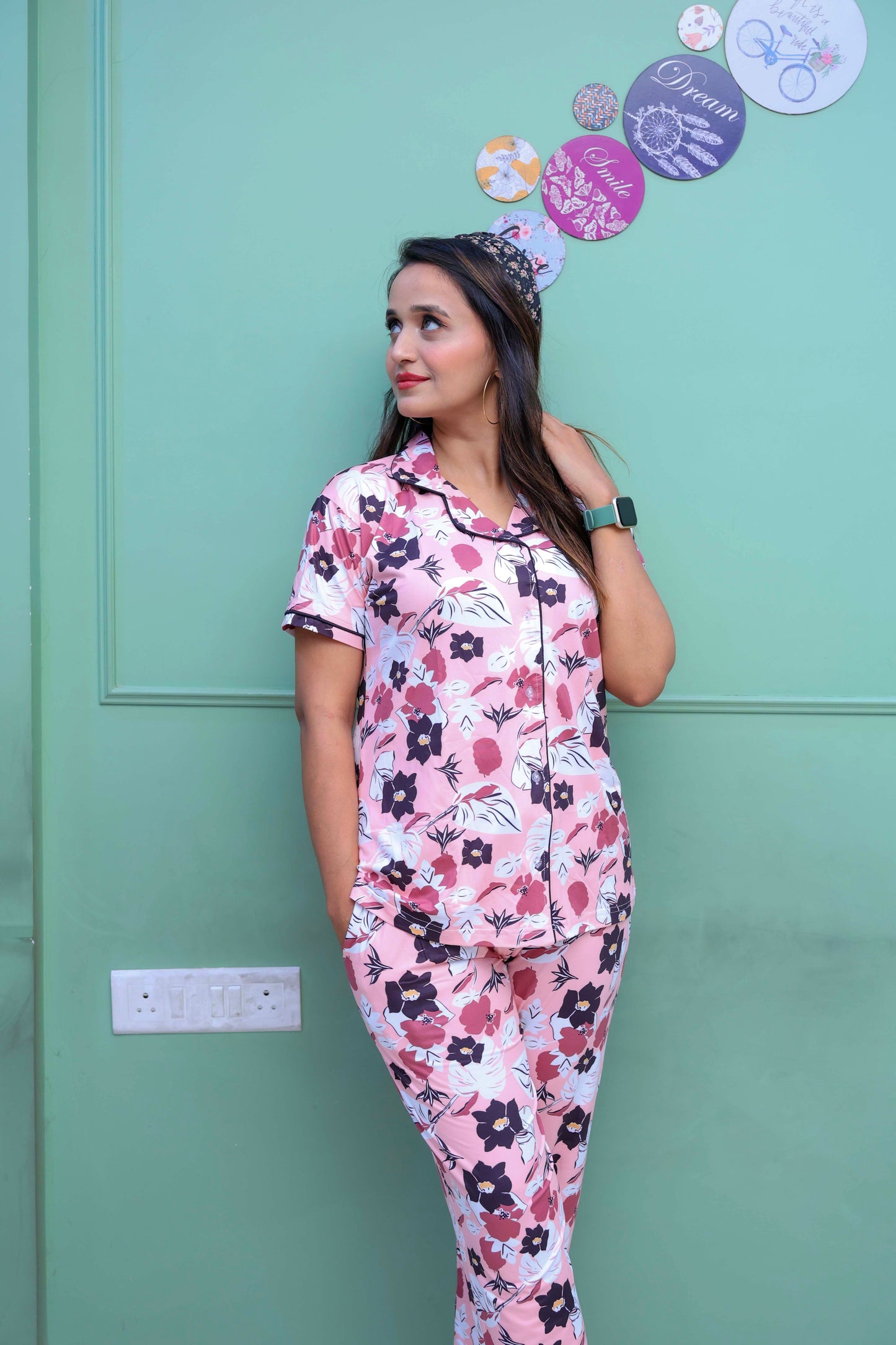Trendy Pyjama set with border piping shirt