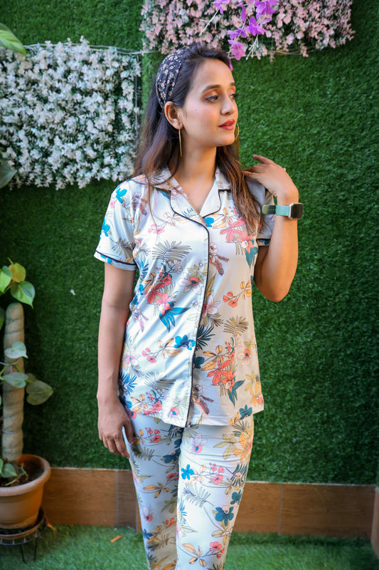 Trendy Pyjama set with border piping shirt