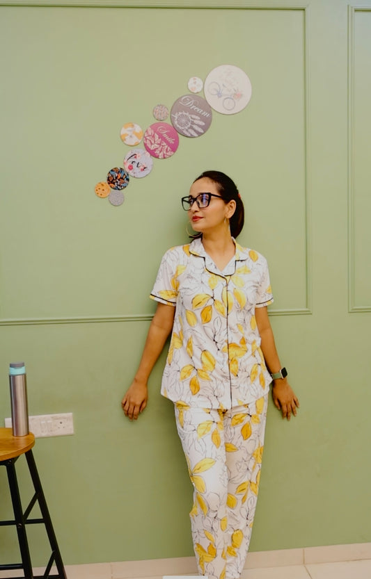 Trendy Pyjama set with border piping shirt