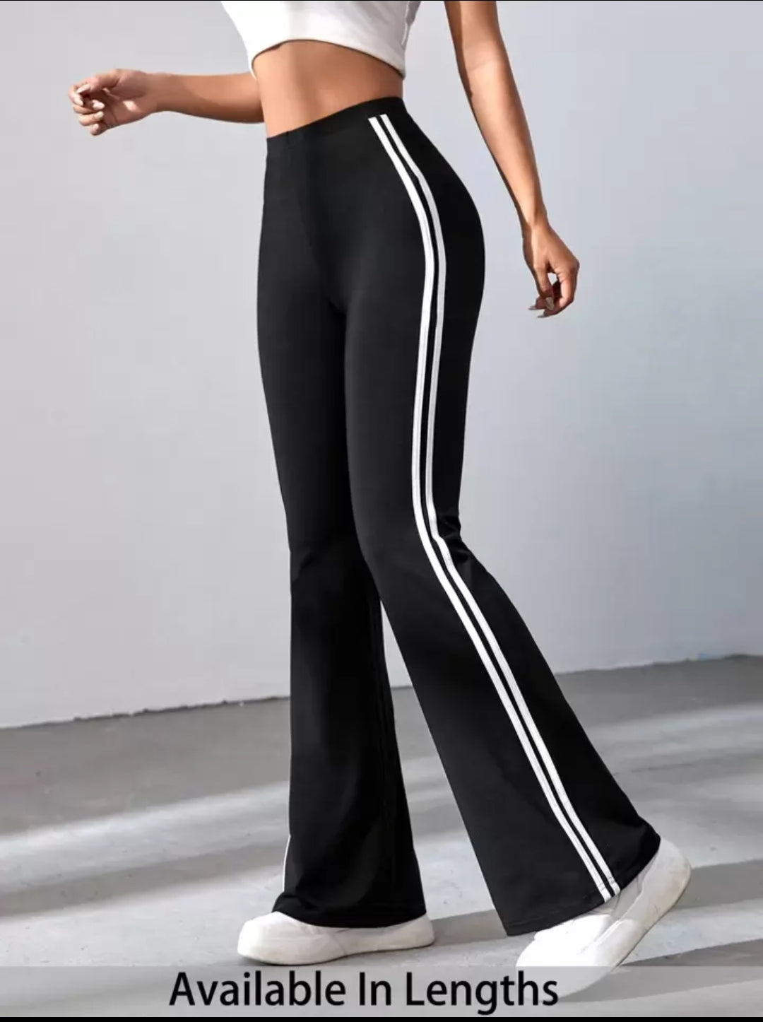 EZwear Striped Tape Side Flare Leg Pants