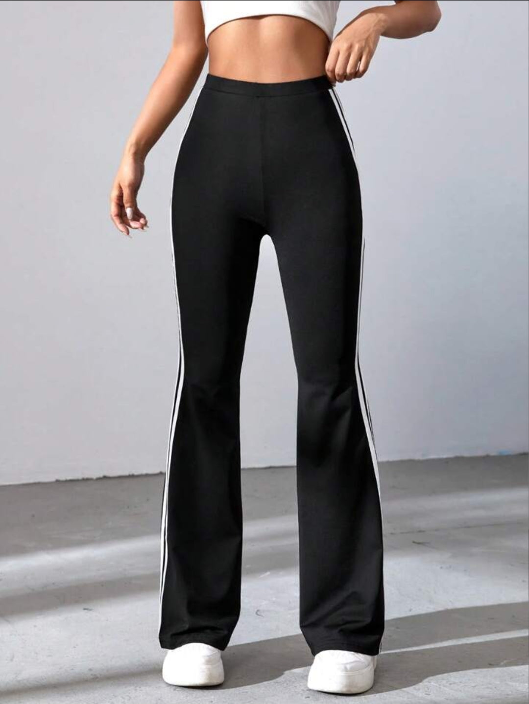 EZwear Striped Tape Side Flare Leg Pants