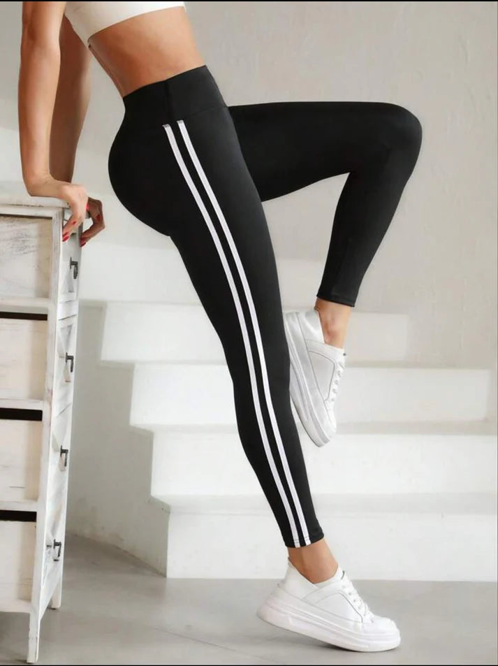 Women’s Yoga Pants Combo (Set of 2) – Black Striped & Smoke Print Leggings | High Waist Stretchable