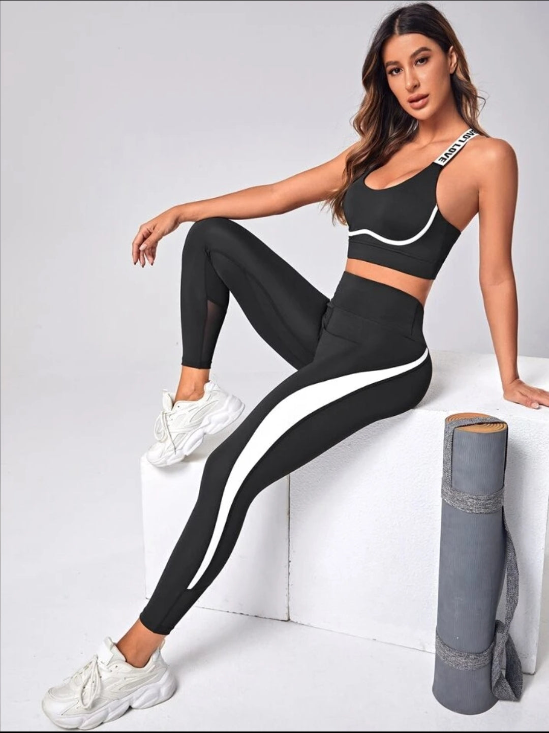 Sport Studio Mesh Insert Contrast Side Seam Wideband Waist Sports Leggings
