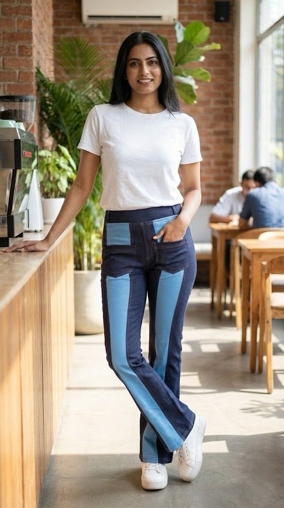 Women’s High-Waist Solid Black Flared Pants – Stretchable Slim-Fit Trousers