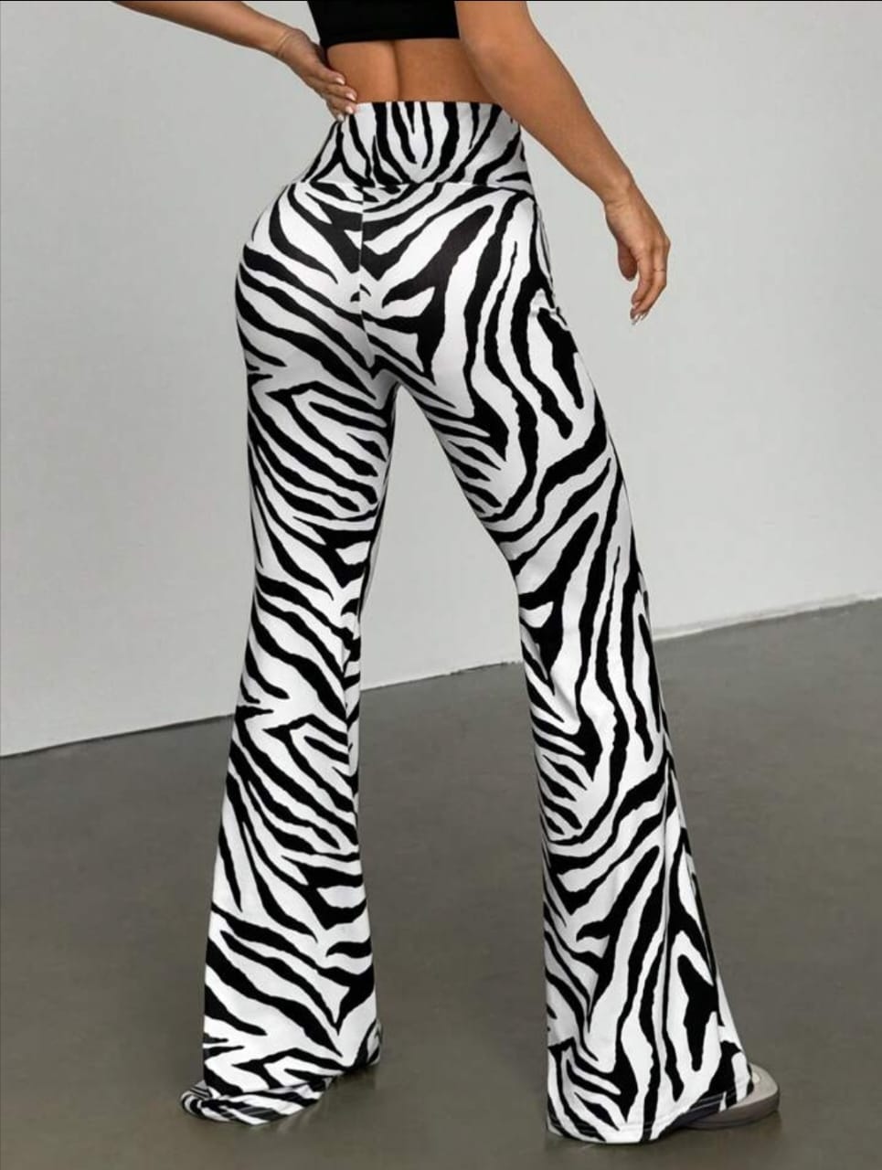 Women's Zebra Print V-Waist Flare Pants