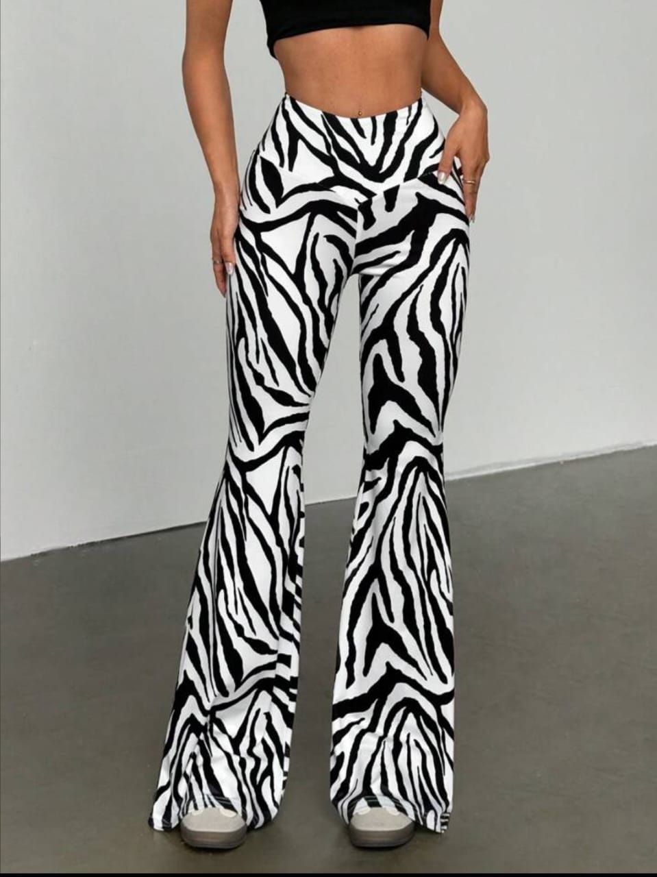 Women's Zebra Print V-Waist Flare Pants