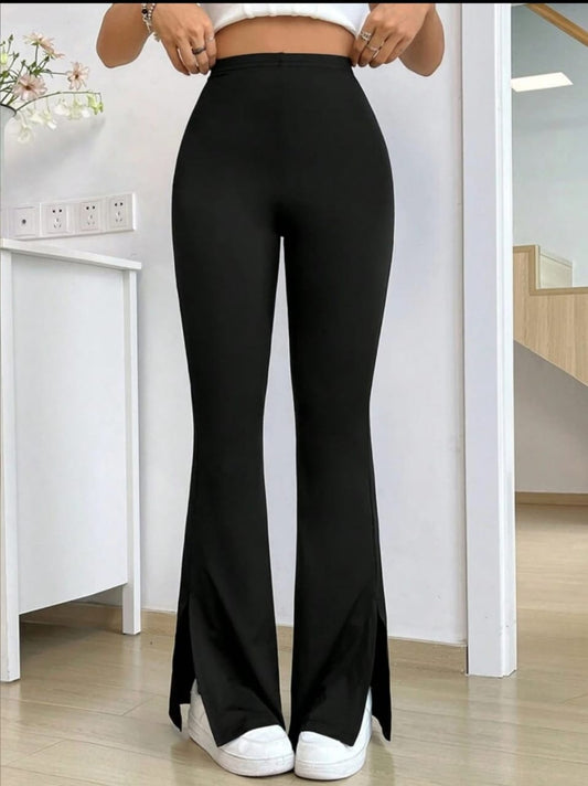 Solid Color Elastic High Waist Flared Black Yoga Sports Pants, Casual Wear Trousers, Women's Leggings, Women's Clothing Flare  Leg Pant