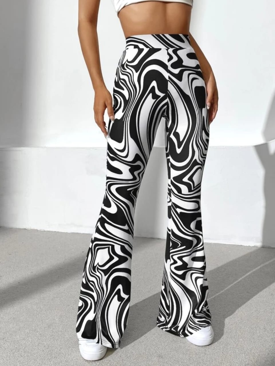 Jalkhukadi Women's Pants Marbel Print Flare Leg Pants Pant for Women