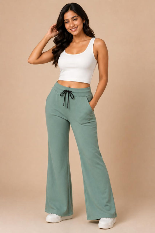 Sage Green Wide-Leg Lounge Pants